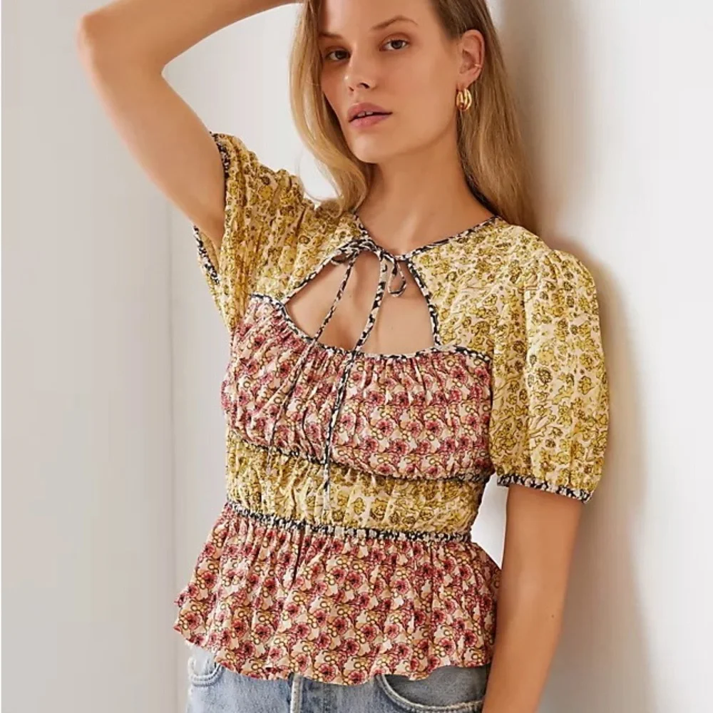 ✨ Anthropologie Tie Collar Blouse Sz M/L - Picture 1 of 6